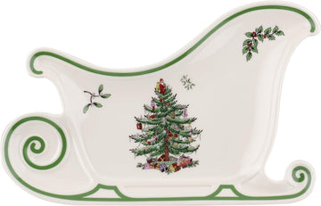 Christmas Tree Embossed Sleigh Porcelain Serving Platter