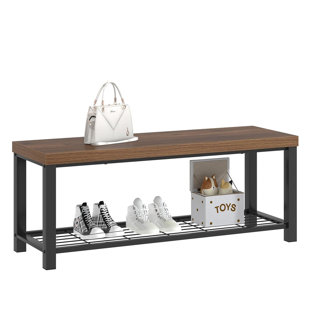 Modern Entryway Bench - Rustic Wood and Metal Shoe Storage Front Door Entrance, Industrial Indoor Seat Living Room