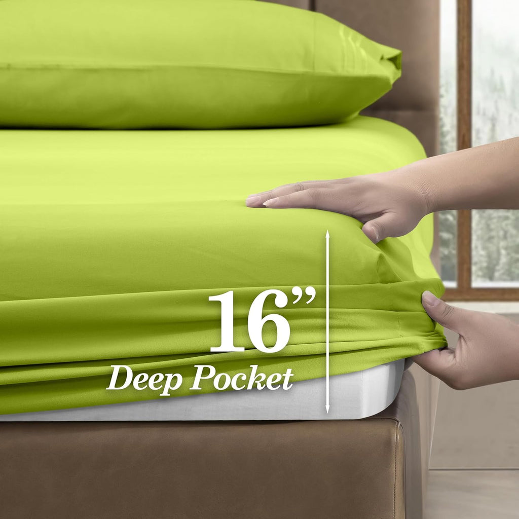 Soft Bed Sheets Deep Pocket 4-Piece, Full, Lime