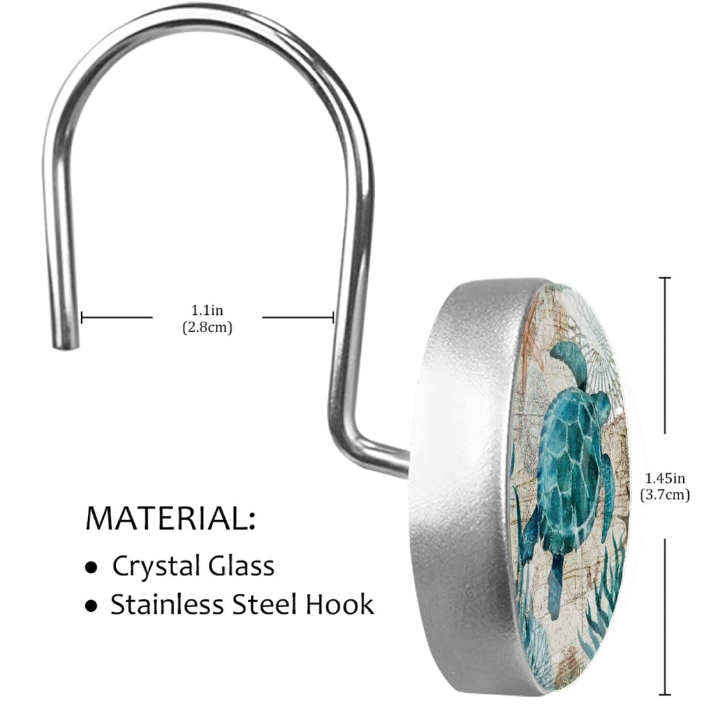 12pcs Ocean Turtles Shower Curtain Hooks, Retro Turtles Decorative Shower Curtain Hanger Rings Roller, Stainless