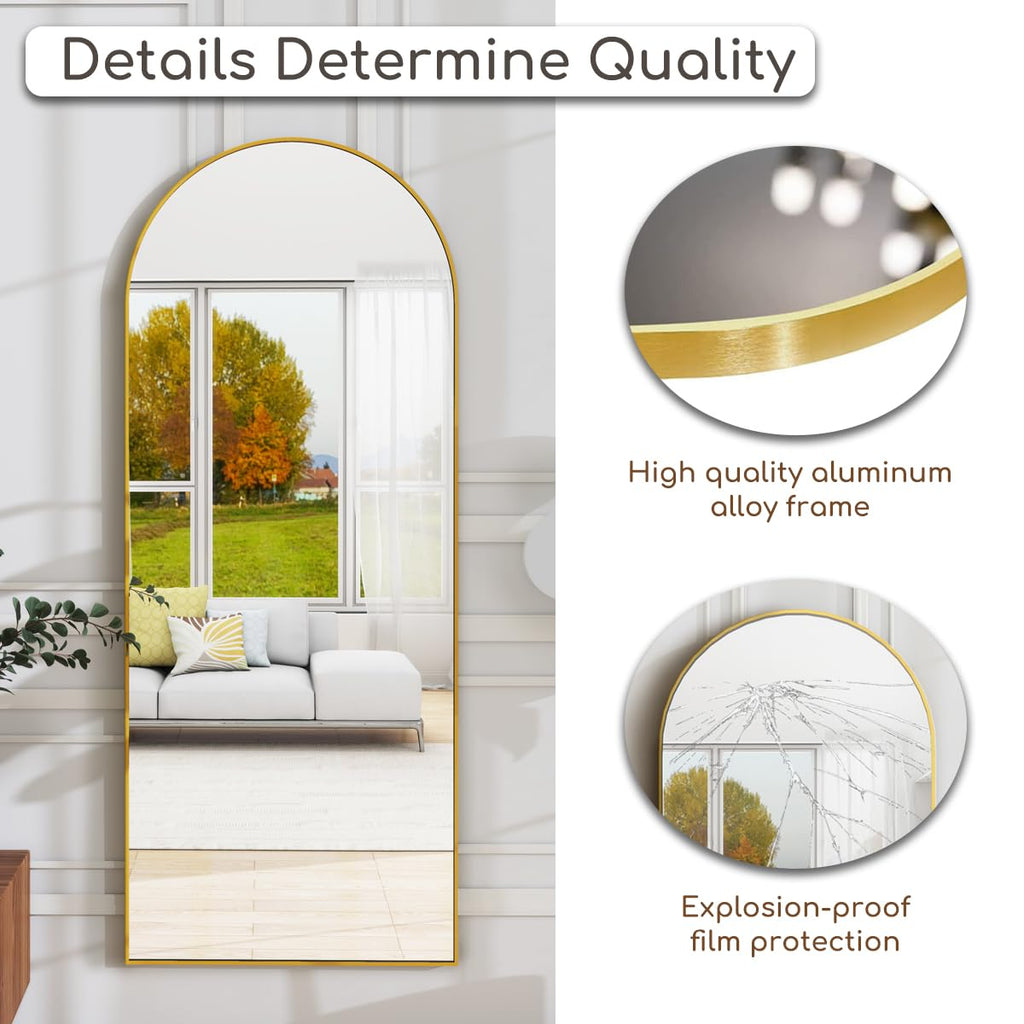 Arched Full Length Mirror, 70"x26" Free Standing Floor Mirror, Gold