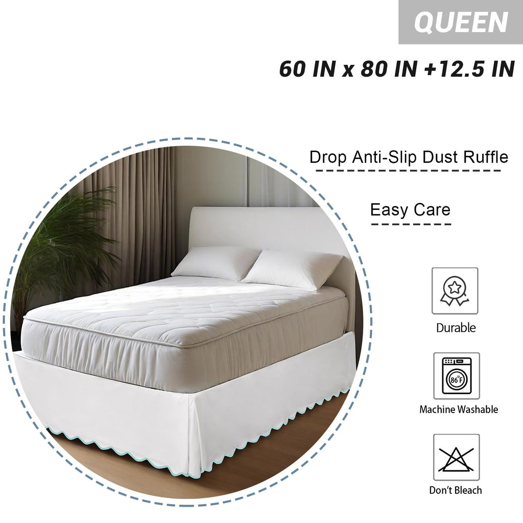 Chic 12'' Queen BedSkirts Scallop Edge Pleated Dust Ruffle
