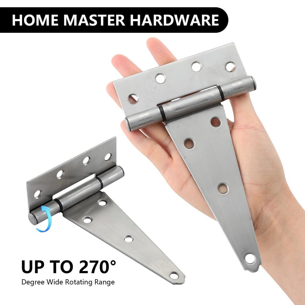 6 Inch Stainless Steel Gate Hinges for Wooden Fences Heavy Duty Tee Hinges, Shed Door Hinge, T-Strap Hinge for Outdoor