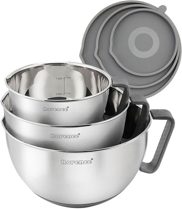 Stainless Steel Mixing Bowls Set with Lids,1.5,3 & 5 Qt,Gray