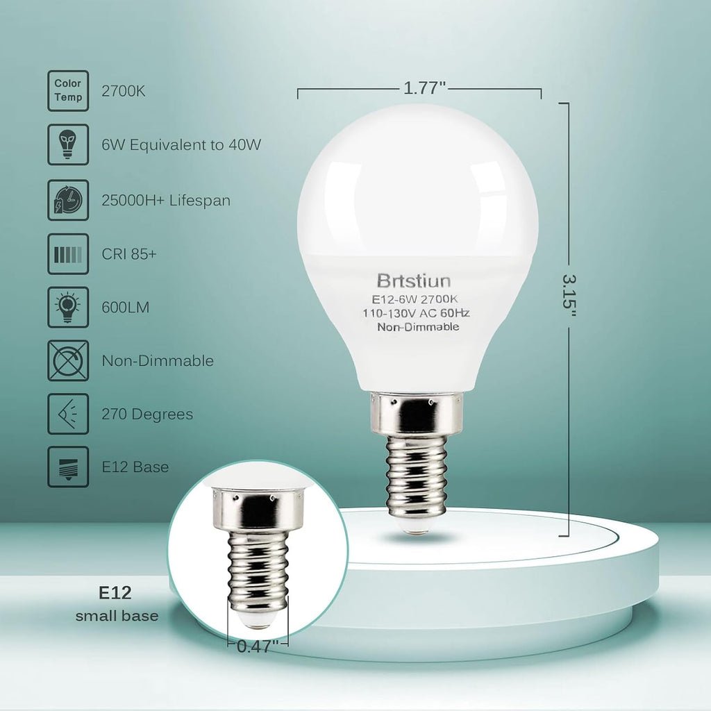E12 Candelabra LED Ceiling Fan Light Bulbs 2700K Warm White 6 Pack