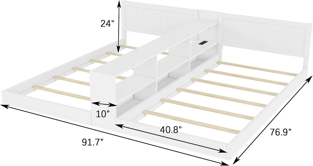 Double Wooden Floor Bed Frame, White