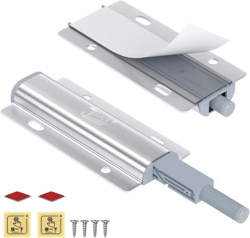 Push Open Door Latch, 2 Pack Magnetic Cabinet Push Open Latch, Touch Latches Push Latch for Hidden Doors Closure Silver