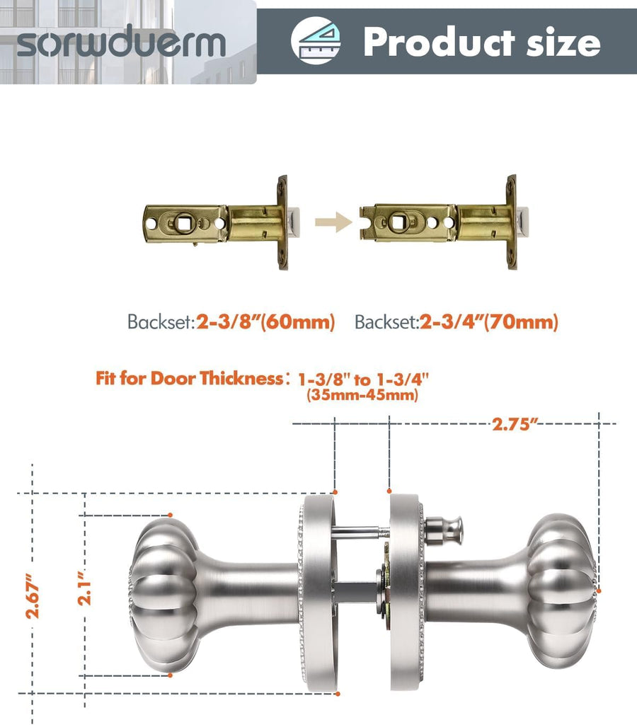 Brushed Nickel Door Knobs Interior Privacy Silvery Door Knob with Lock Satin Nickel Door Knobs and Bathroom,Zinc