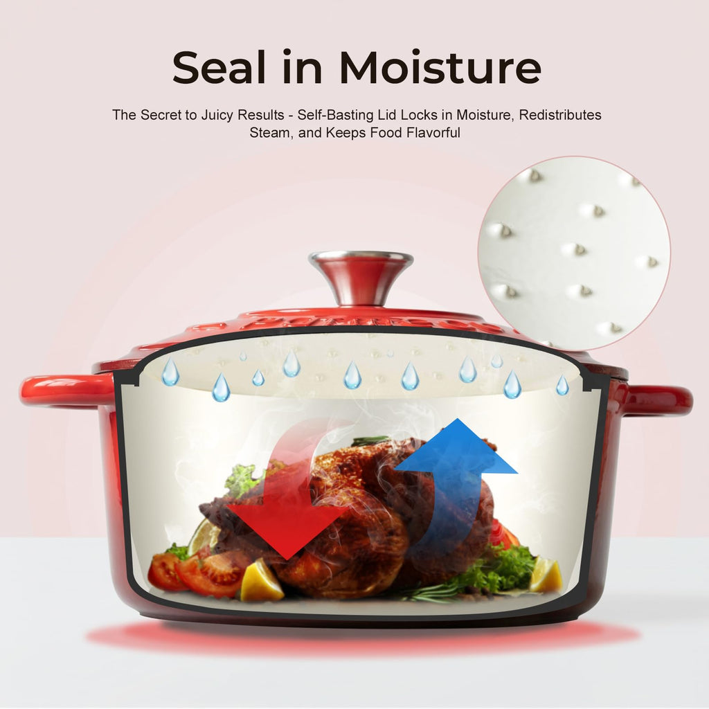 5.5QT Enameled Cast Iron Dutch Oven for Sourdough Bread Baking, Easy Cleaning, Versatile for Stewing, Roasting