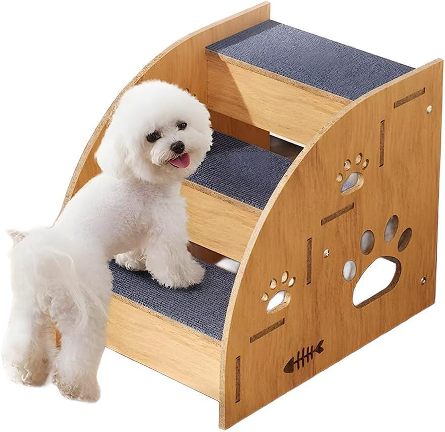 Pet Steps for Small Dogs,Wooden Cat Stairs for Old Cats,Doggy Dog Steps for Bed Couch Sofa Windows,3-Step Ladder