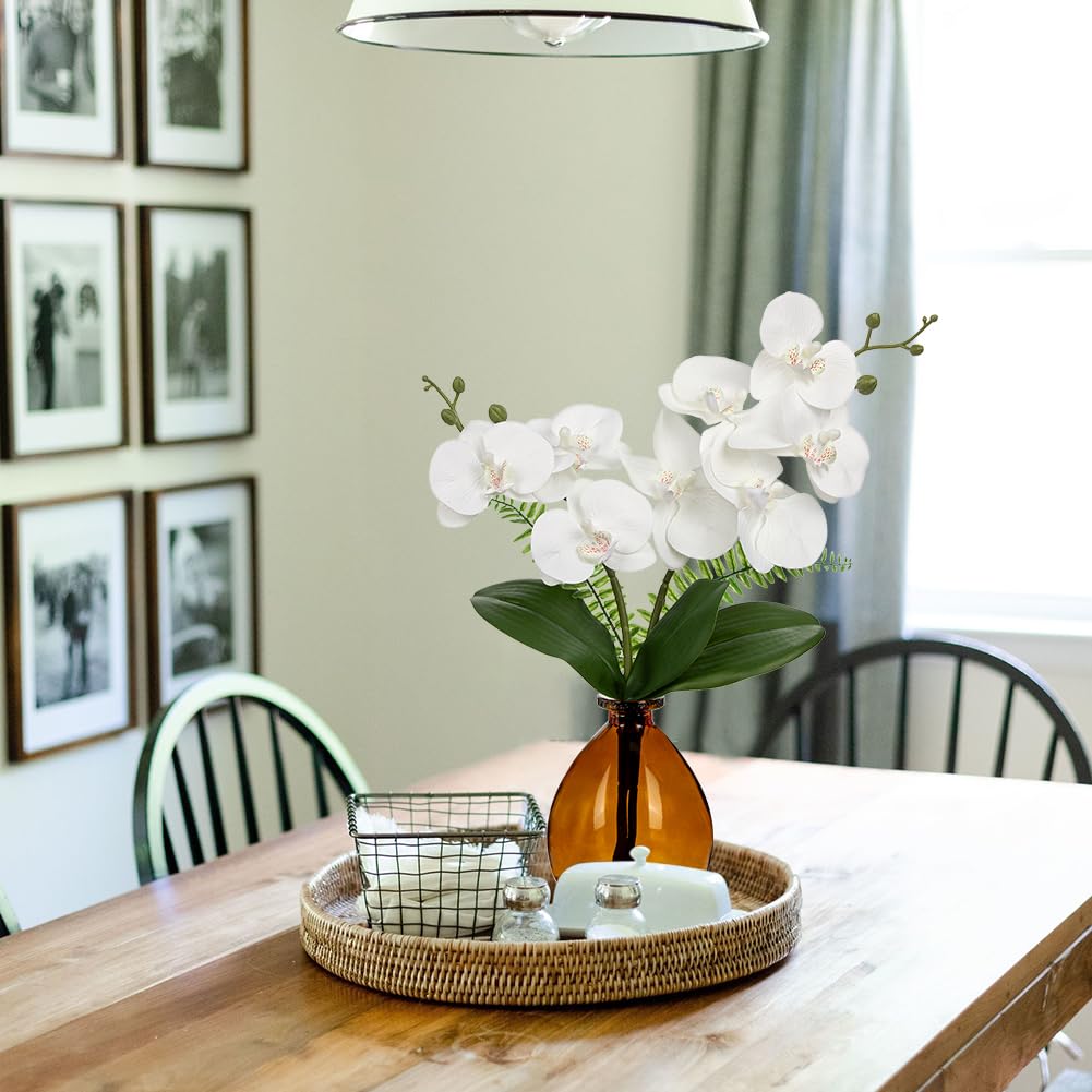 White Orchids Artificial Flowers, Faux Orchid in Glass Vase Real Touch Small Phalaenopsis Orchid Flowers Arrangements