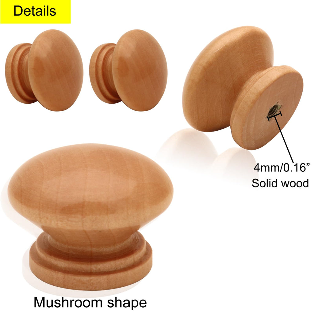 Wooden Cabinet Knobs 20Pcs, Log Varnish Dresser Wood Knobs Mushroom Wooden Dresser Drawer Knobs Pulls Handles with