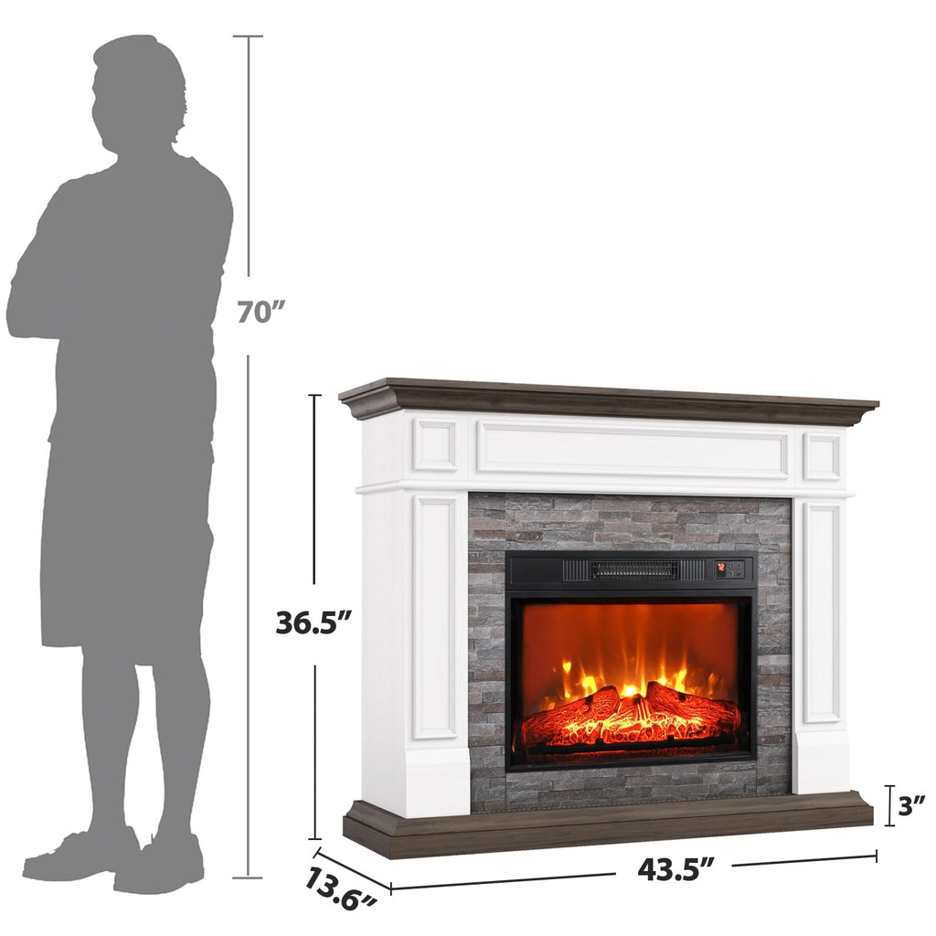 44 Inches Electric Fireplace with Mantel, Freestanding Wood Stove Heater, Realistic 3D Dancing Flame Effect and