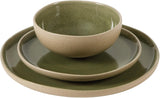 Manila Bay 12-Piece Stoneware Dinnerware Set, Service for 4, Reactive Glaze Modern Artisan Plates, Bowls & Mugs, Green