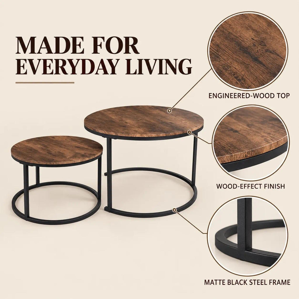 Round Coffee, Nesting Coffee Set of 2, Rustic Brown