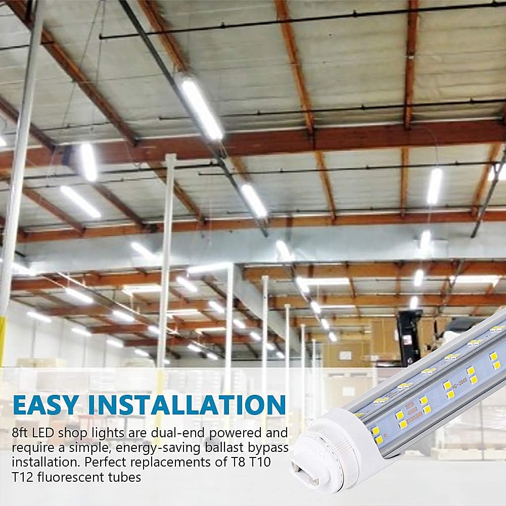 10 PCS-R17D/HO 8FT LED Bulb - Rotate V Shaped, 5000K Daylight 100W, 14500LM, 110W Equivalent F96T12/DW/HO, Clear