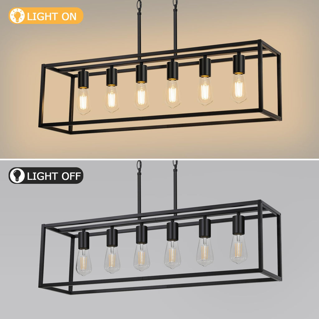 6 Light Black Chandeliers, Adjustable Height Linear Chandelier Kitchen Light Fixture, Modern Farmhouse Chandelier