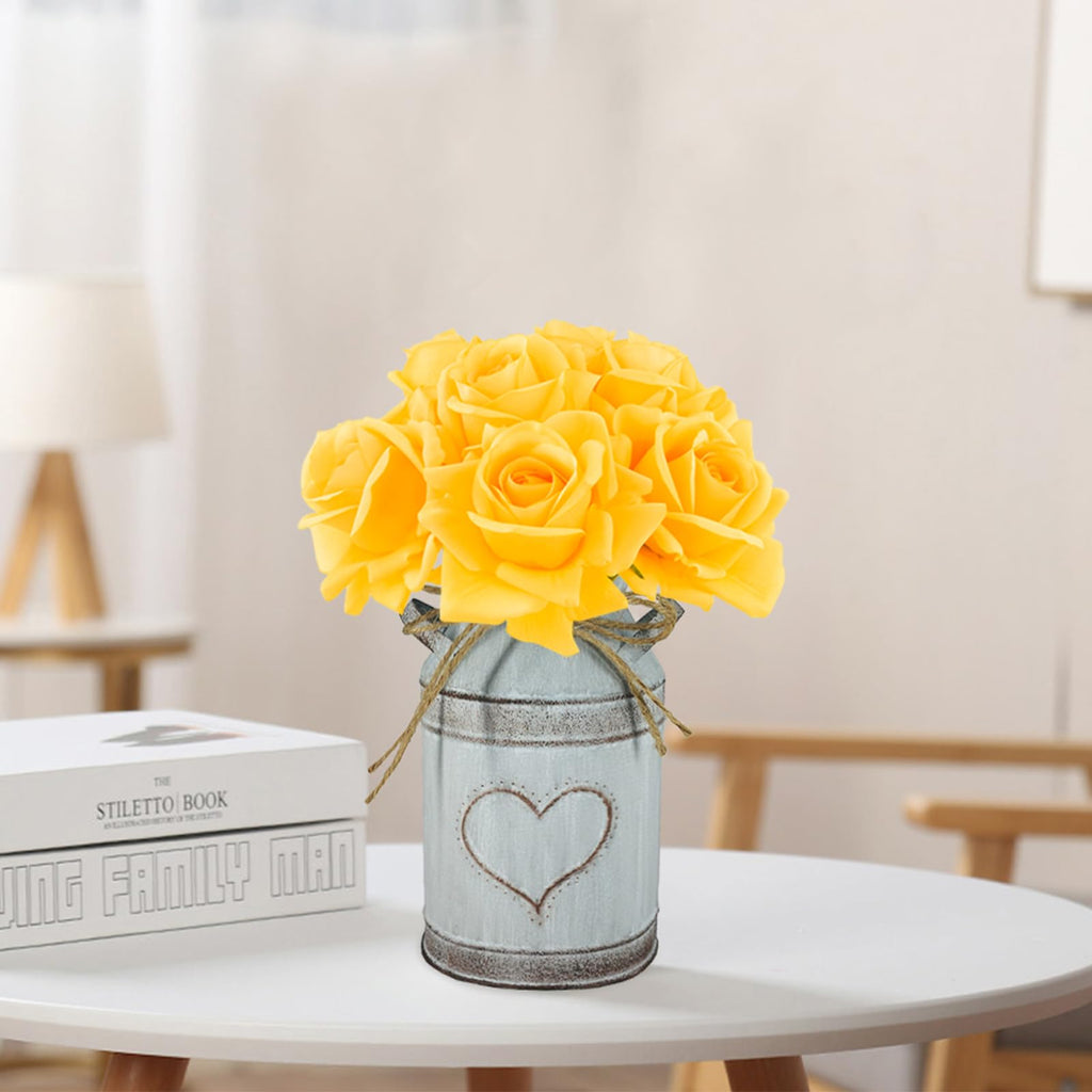 7PCS Fake Artificial Rose Silk Real Touch Yellow 30CM