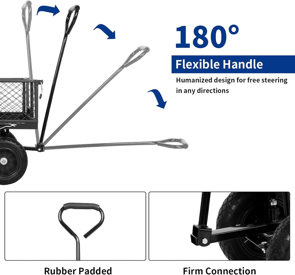 400 lbs 10" Rubber Tires Steel Garden Cart with 180° Rotating Handle and Removable Sides, 4 Cu.Ft Capacity Utility