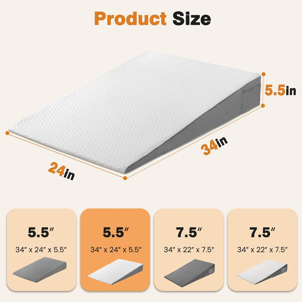 34" Extra-Long Wedge Pillow,5.5" Bed Wedge Pillow for Sleeping,White | Pillow Wedge Back Support for After Surgery