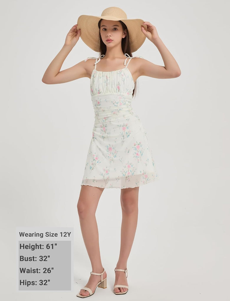 Girls Floral/Swiss Dot Dress Teen Spaghetti Strap Summer Cami Boho