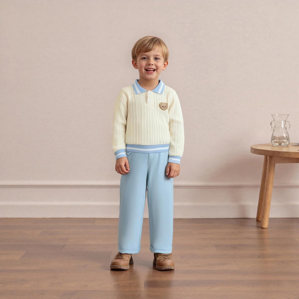 Toddler Baby Boy Clothes Bear Embroidery Sweater Sweatshirt Long Sleeve Sweatsuit 2Pcs Pant Set Fall Winter Outfits