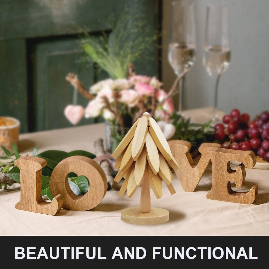 Wooden Trivet Tree Set for Hot Dishes, 100% Natural Wood Trivets, Expandable Design Coasters, Foldable Tree-Sharped - Set of 4