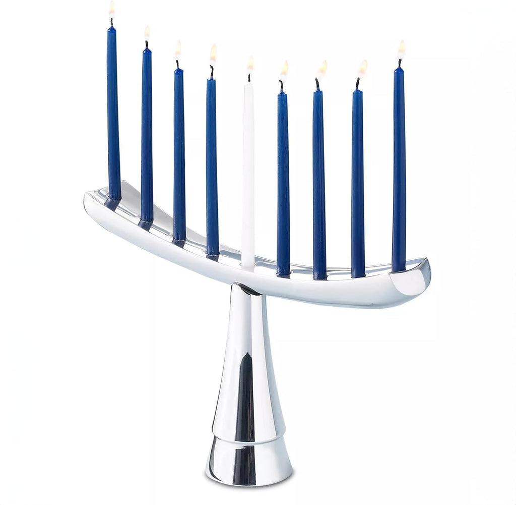 12.5" x 7.5" - Modern Arch Hanukkah with Flared Base & Polished Alloy Candle Holder, Elegant Home Décor Display
