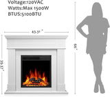43. 39" Fireplace TV Stand with Mantel - Electric Fireplace Heater, Wooden Entertainment Center, Adjustable LED Flame