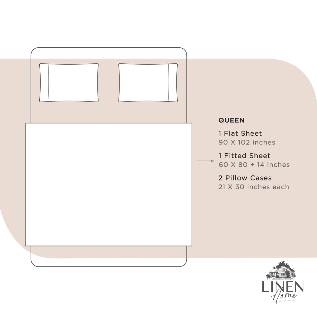Queen Sheets 100% Cotton Percale, 4 Pc Cooling Set - Sand Shell