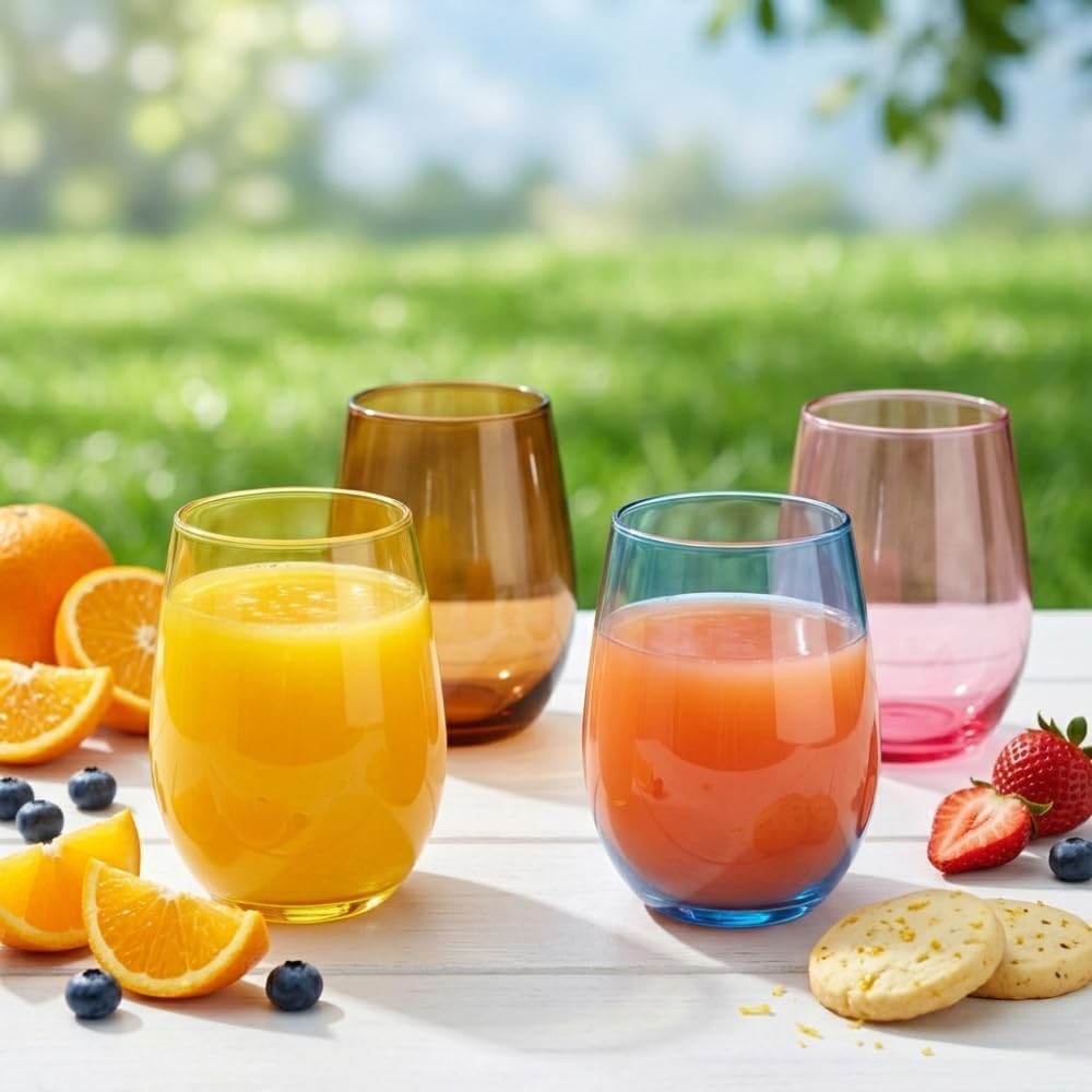 Unbreakable Poolside Acrylic Stemless Wine Glasses and Water Tumblers, Made of Shatterproof Plastic and Ideal and