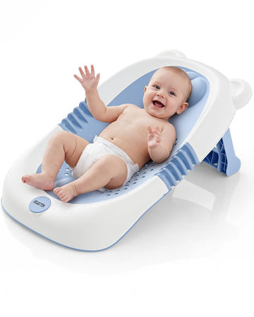 Foldable Baby Bath Support - Portable Infant Bathtub Seat for Newborn to 6 Months, Compact Travel Baby Bather Fits