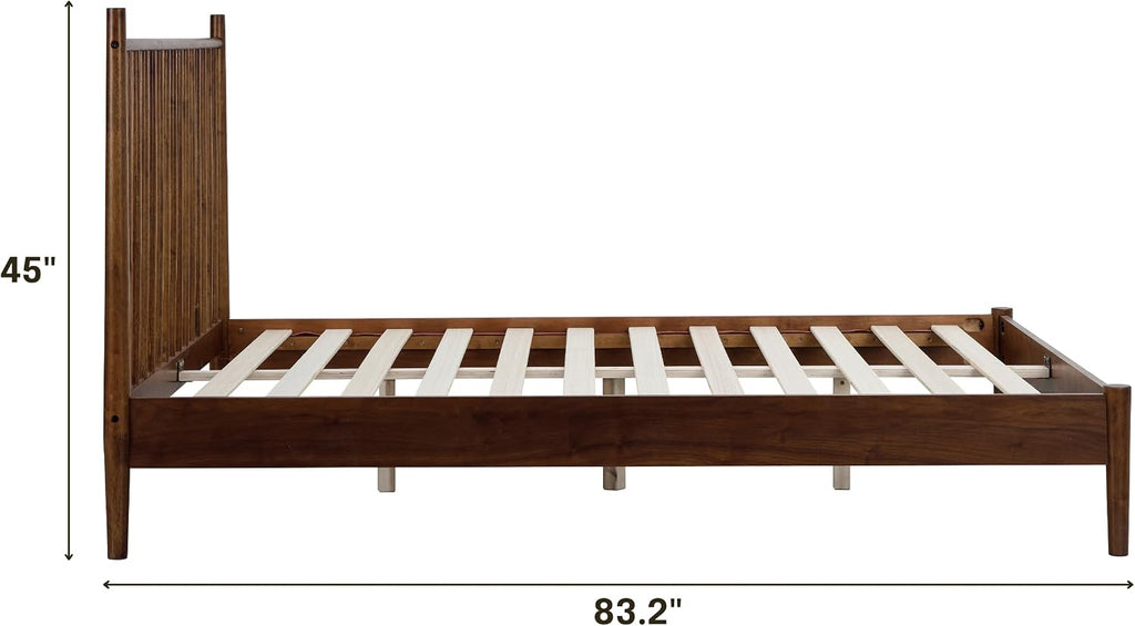 Inno Wooden Bed Frame with Headboard, Solid Oak and Rubber Wood Foundation with Silent Slats and Wood Central