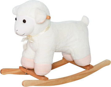 Lamb Rocking Horse Sheep Stuffed Animal Ride On Rocker for Kids White