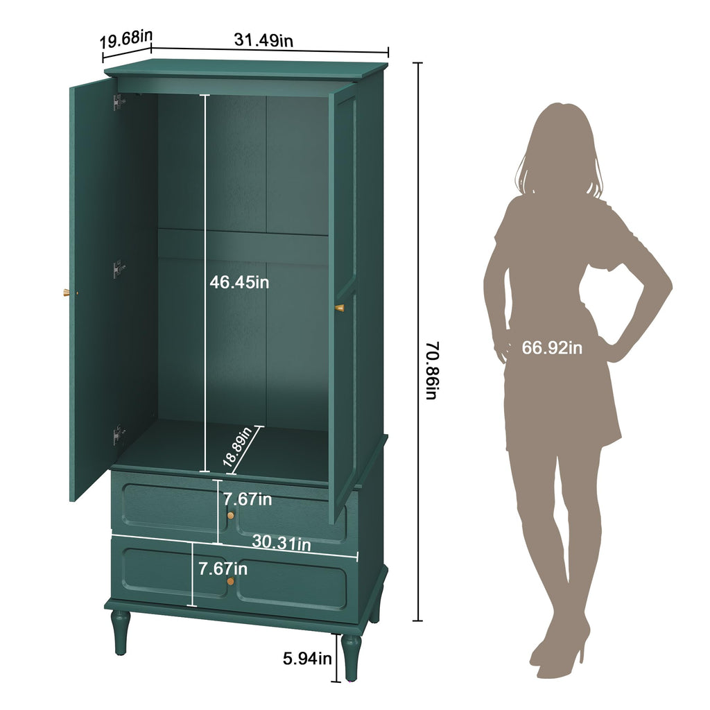 71" Wardrobe Closet Mid-Century Modern Style, Green