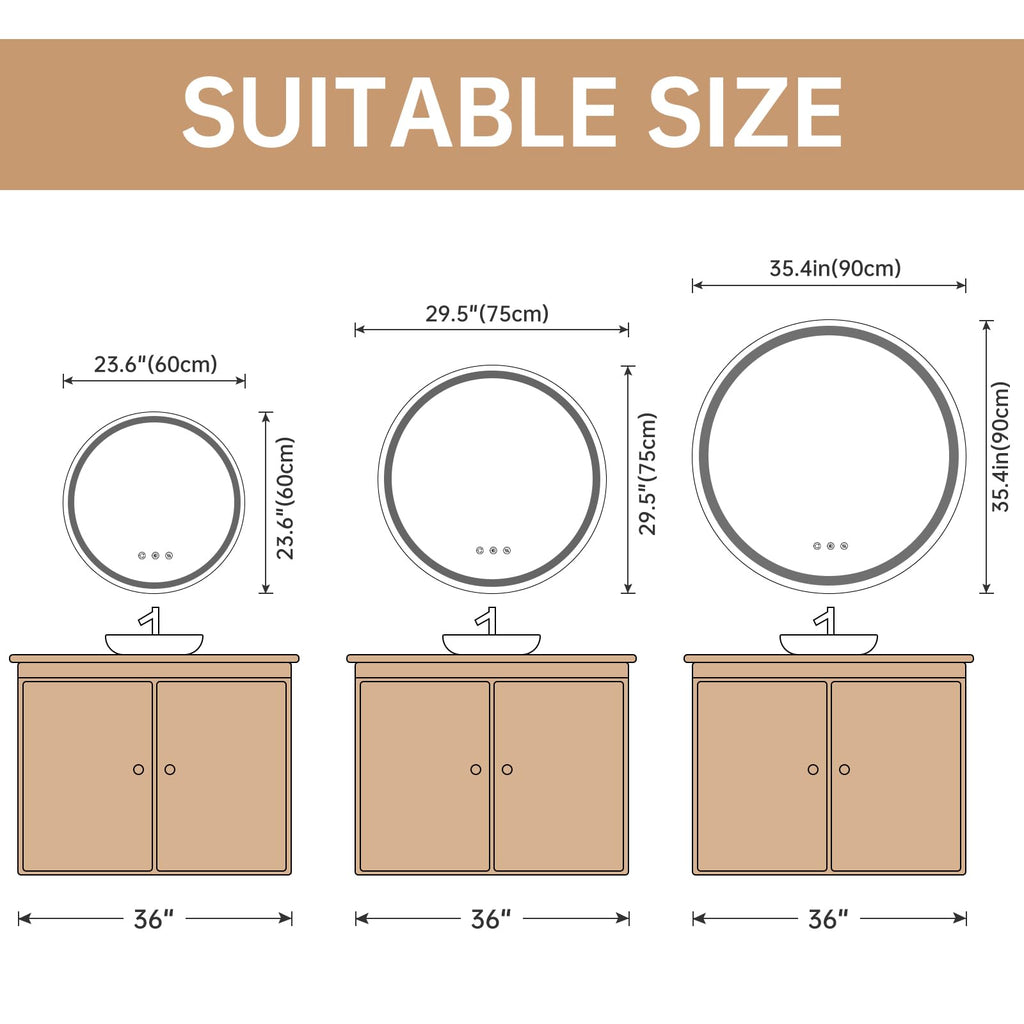 Round Backlit Mirror Bathroom 30", Circle LED Mirror