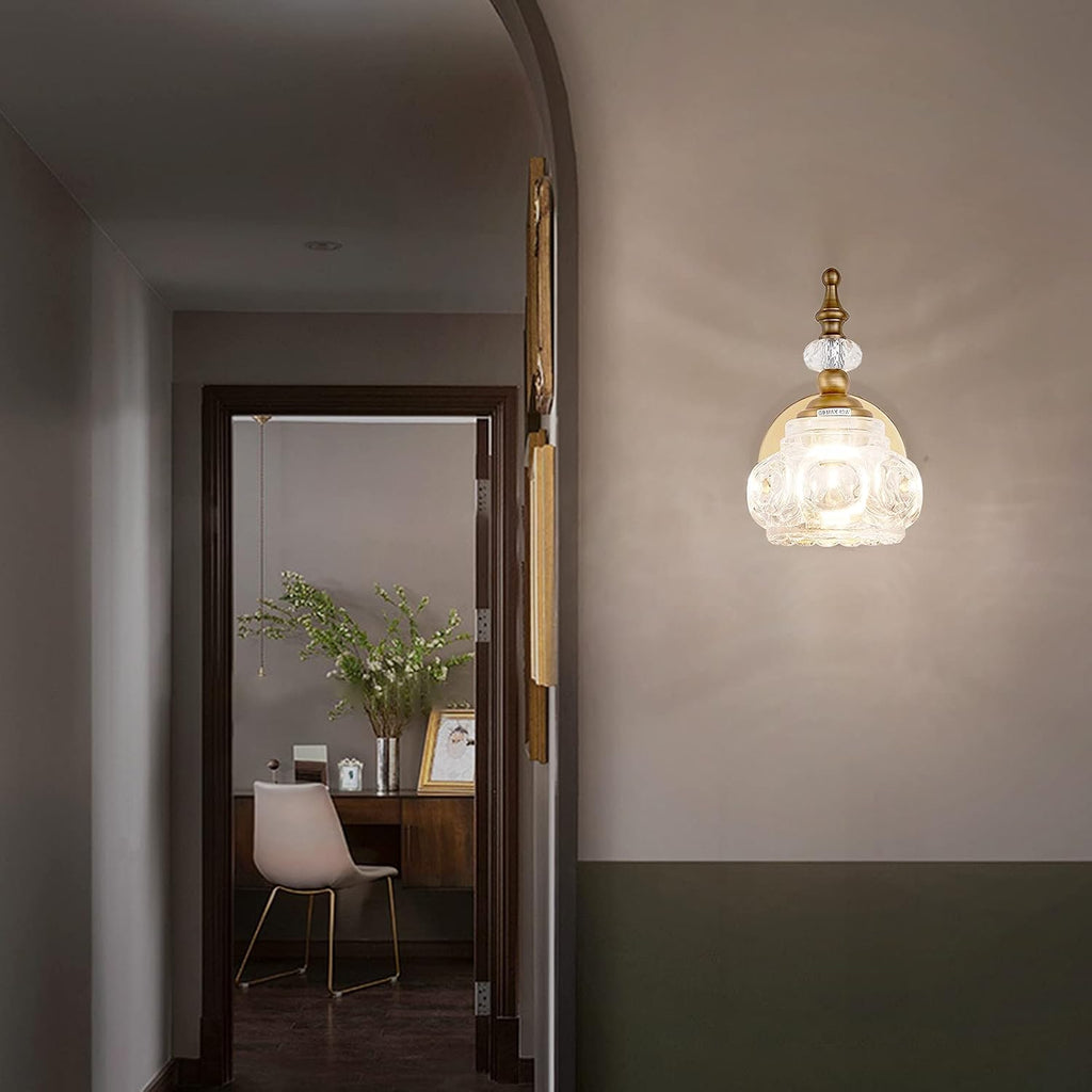 Vintage Wall Sconces, 1-Light Wall Lighting with Crystal Glass Shade, Matte Brushed Antique Brass Finish, Crystal