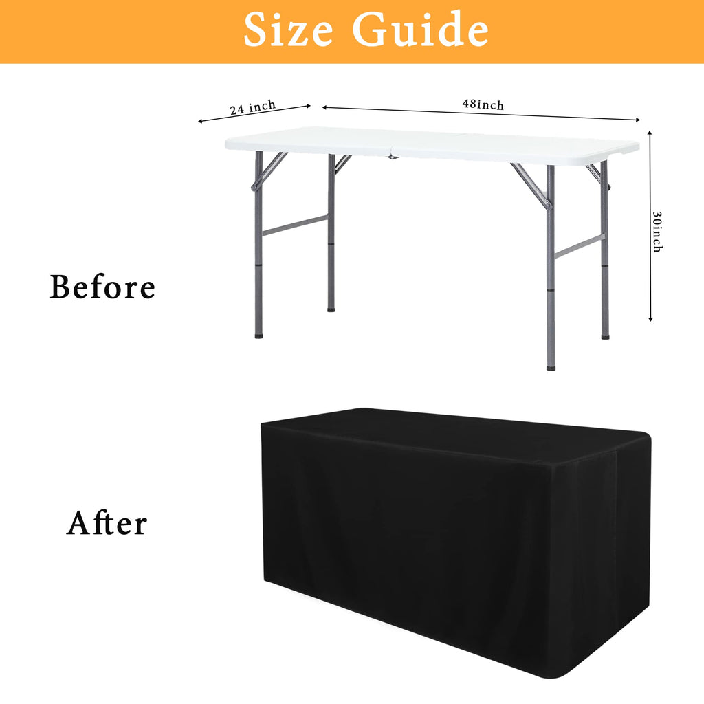 2 Pack Black Tablecloth Fitted Table Clothes for 4 Foot Rectangle Tables - Water Resistant Washable Fabric Polyester