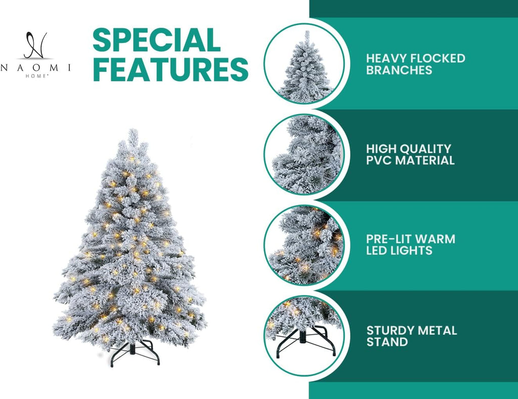 Brittany 7.5ft Artificial Prelit Snow Flocked Christmas Tree