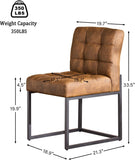 Faux Leather Dining Chairs Set of 4, Mid-Century Modern Armless Dining Room Chairs with Checkered Upholstery and Metal Legs, Coffee