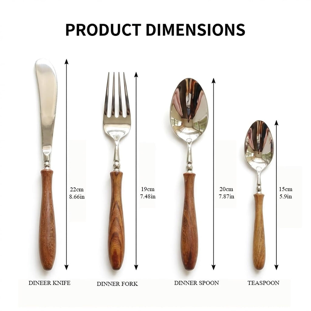Wood Handle Flatware Set, 5 Piece, 304 Stainless Steel