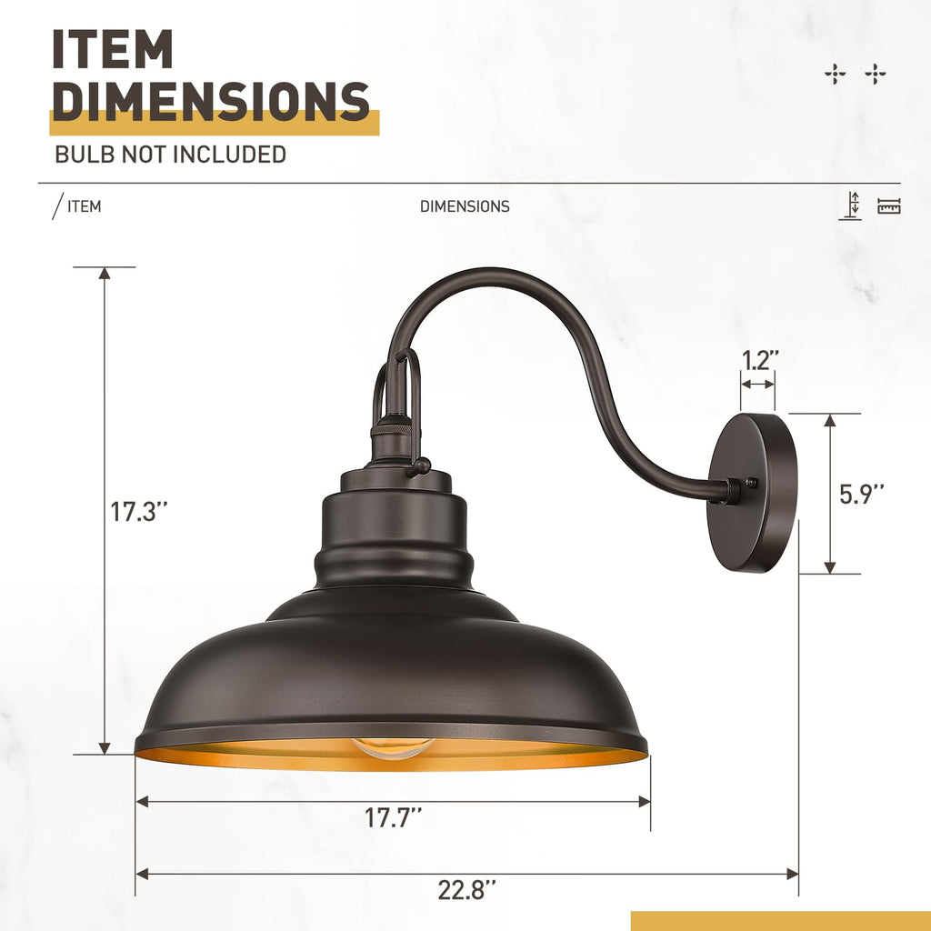 2 Pack Barn Lights Outdoor, Outdoor Wall Sconces for Porch Patio, 18" Farmhouse barn Lights in Oil Rubbed Bronze