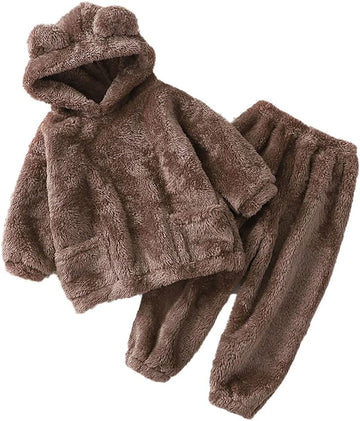 Toddler Baby Fleece Set Winter Pullover Tops Pants 2pcs Set,Toddler Bear Sweatshirt Fluffy outfit