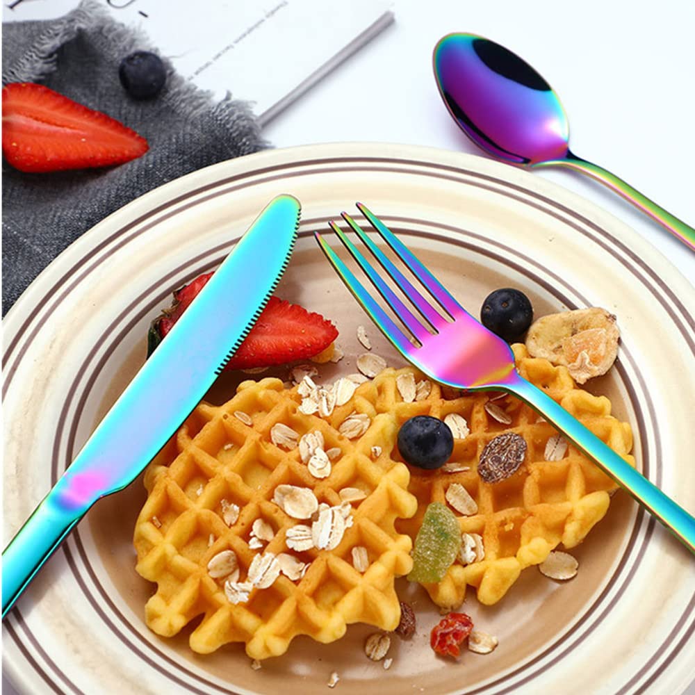 Rainbow Silverware Set for 12 Colored Flatware 60 Pieces Stainless Steel Cutlery Colorful Spoon Fork Knife Kitchen