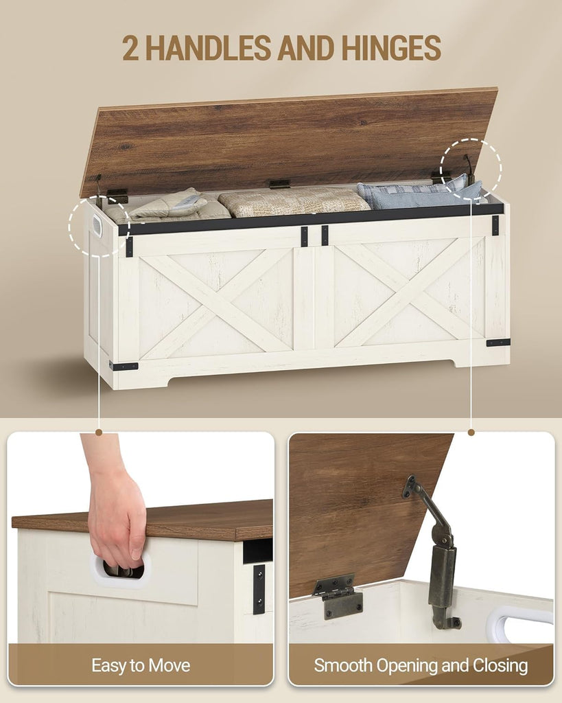 47" Farmhouse Storage Chest and Bench | 59 Gal | 330lb Seat | FSC Wood | Soft-Close Hinges | Storage | Easy Assembly