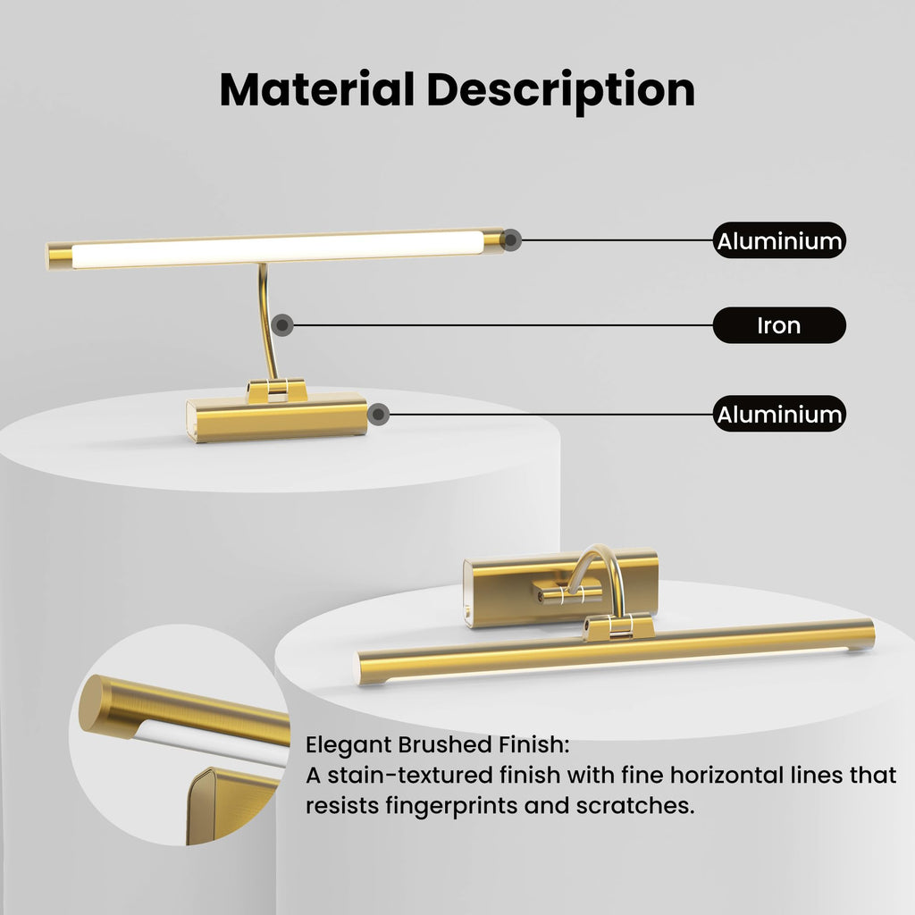 16" Light for Wall Picture with 6000mAh Battery - Brass Operated Wireless Wall Art Light with Remote Control