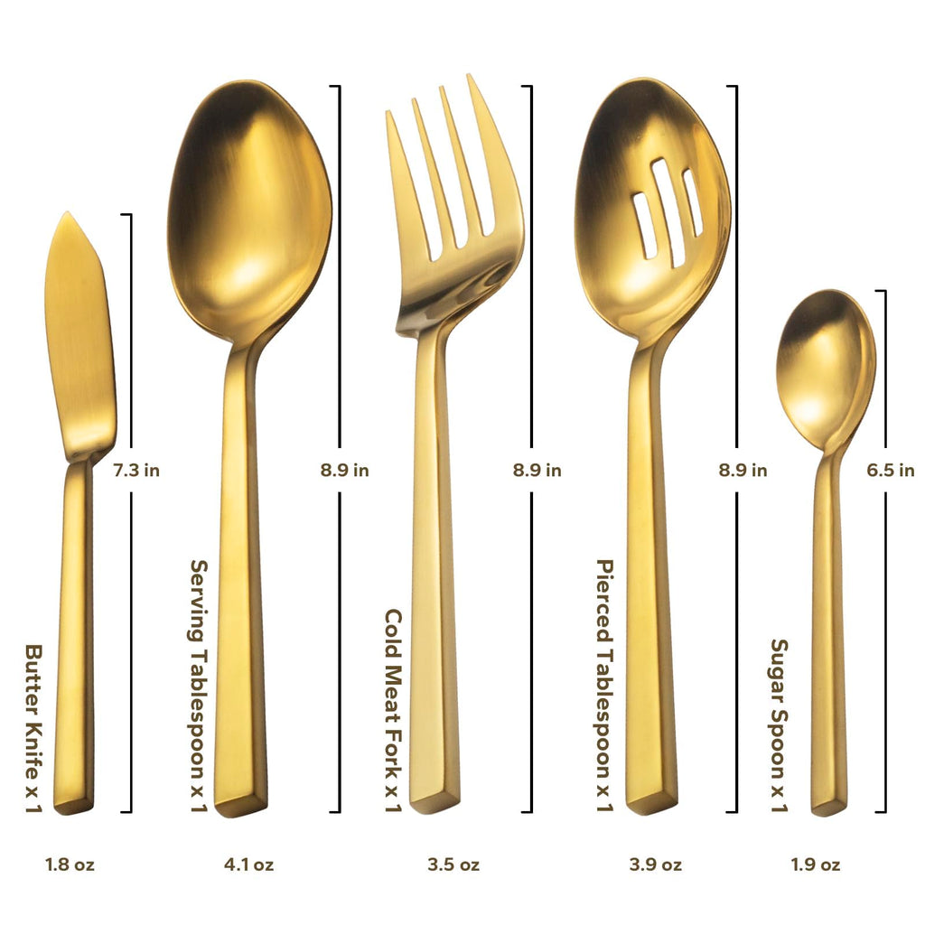 Cube Gold 45-Piece Forged Stainless Steel Matte Flatware Set for 8