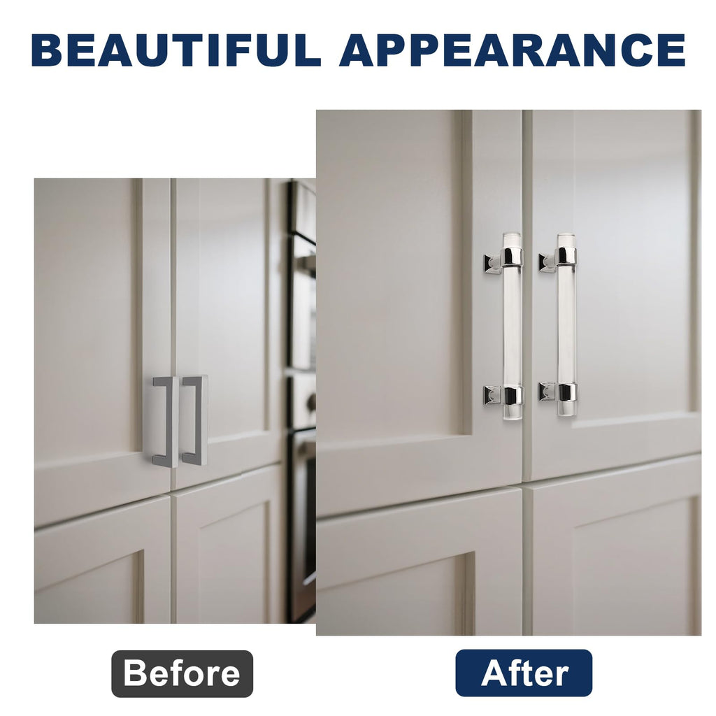 5 Pack Acrylic Cabinet Handles 5 inch Drawer Pulls Modern Decor Silver Chrome Kitchen Hardware Cabinet Pull Handles