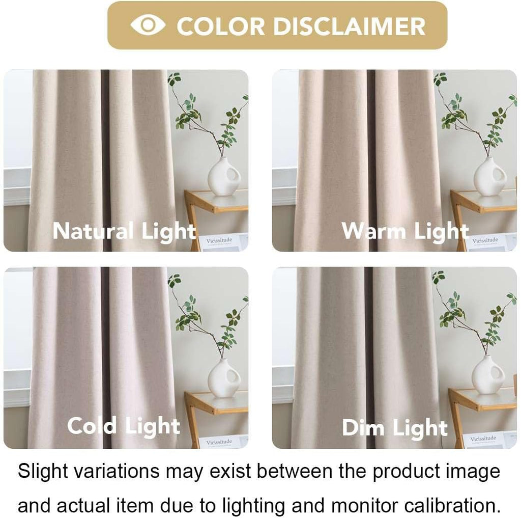 100% Blackout Curtains for Bedroom 84 Inches Long Grommet Linen Face Full Light Blocking Curtain Drapes for Living