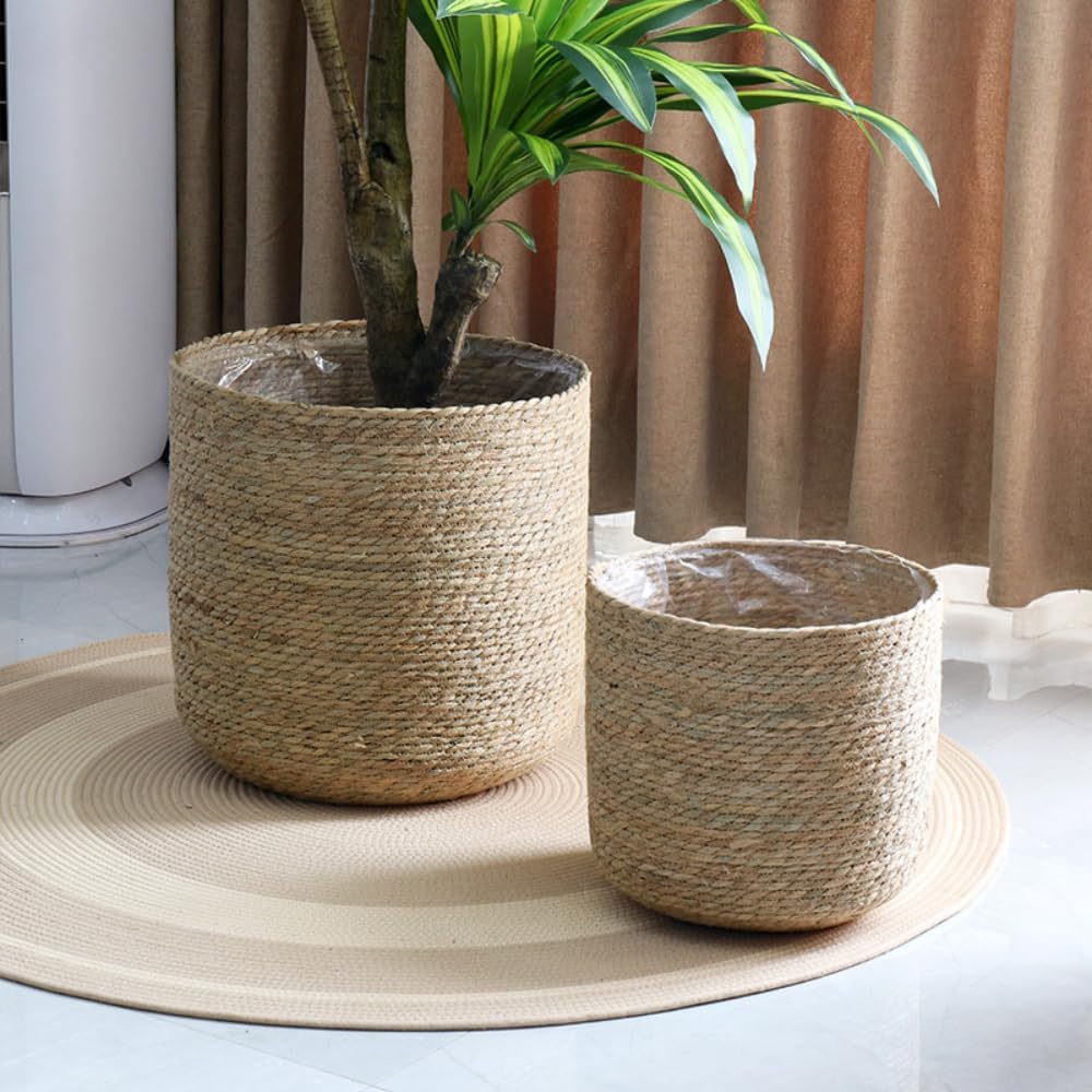 XLarge Handmade Seagrass Woven Planter Baskets (2 Pack)